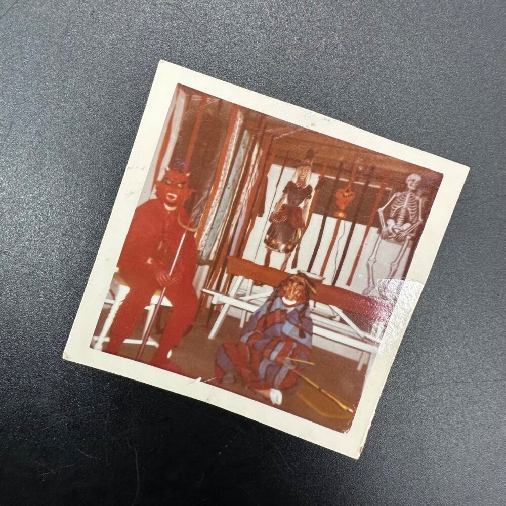 Vintage Halloween Photograph Devil Indian Costume Mid Century 1960s Party Creepy